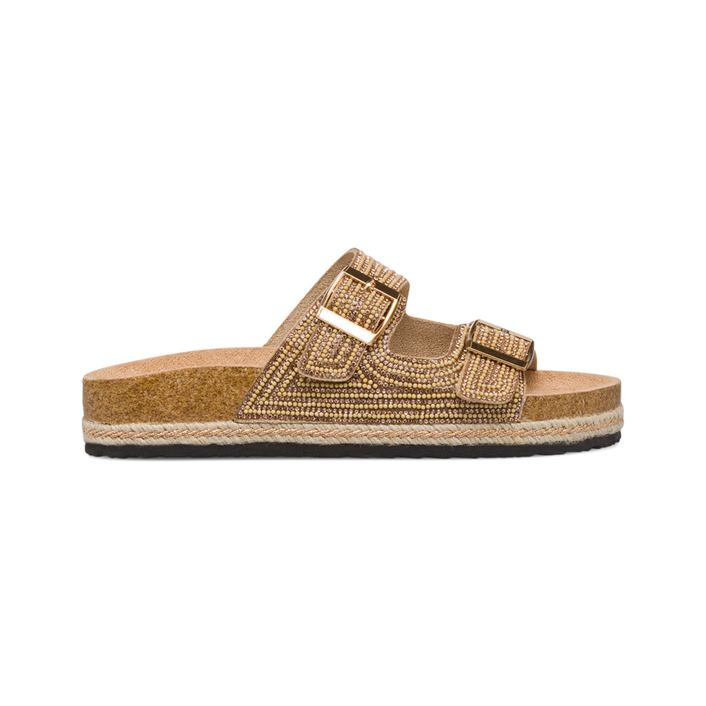 Sandali da Donna Beige e Oro con Strass ed effetto Rafia Lora Ferres