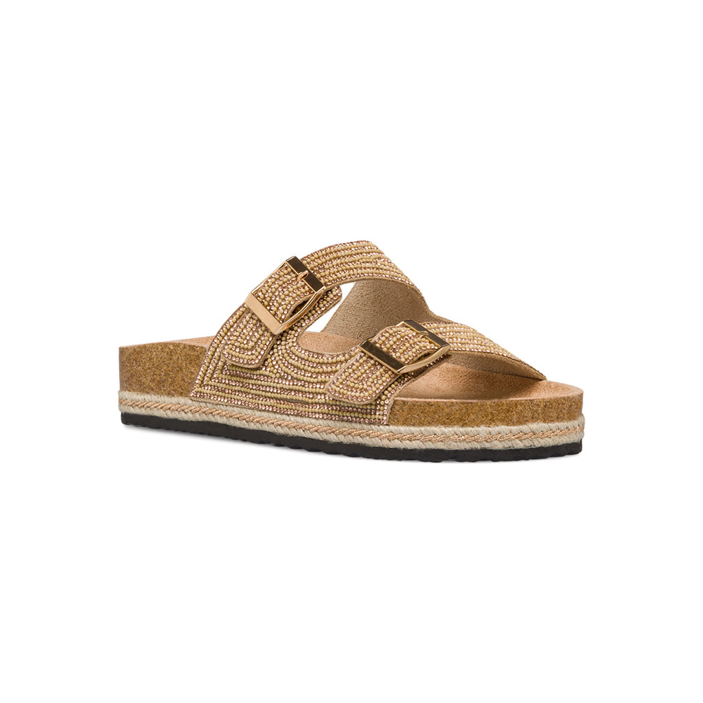 Sandali da Donna Beige e Oro con Strass ed effetto Rafia Lora Ferres