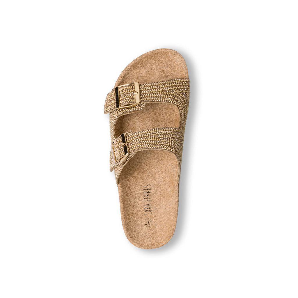 Sandali da Donna Beige e Oro con Strass ed effetto Rafia Lora Ferres