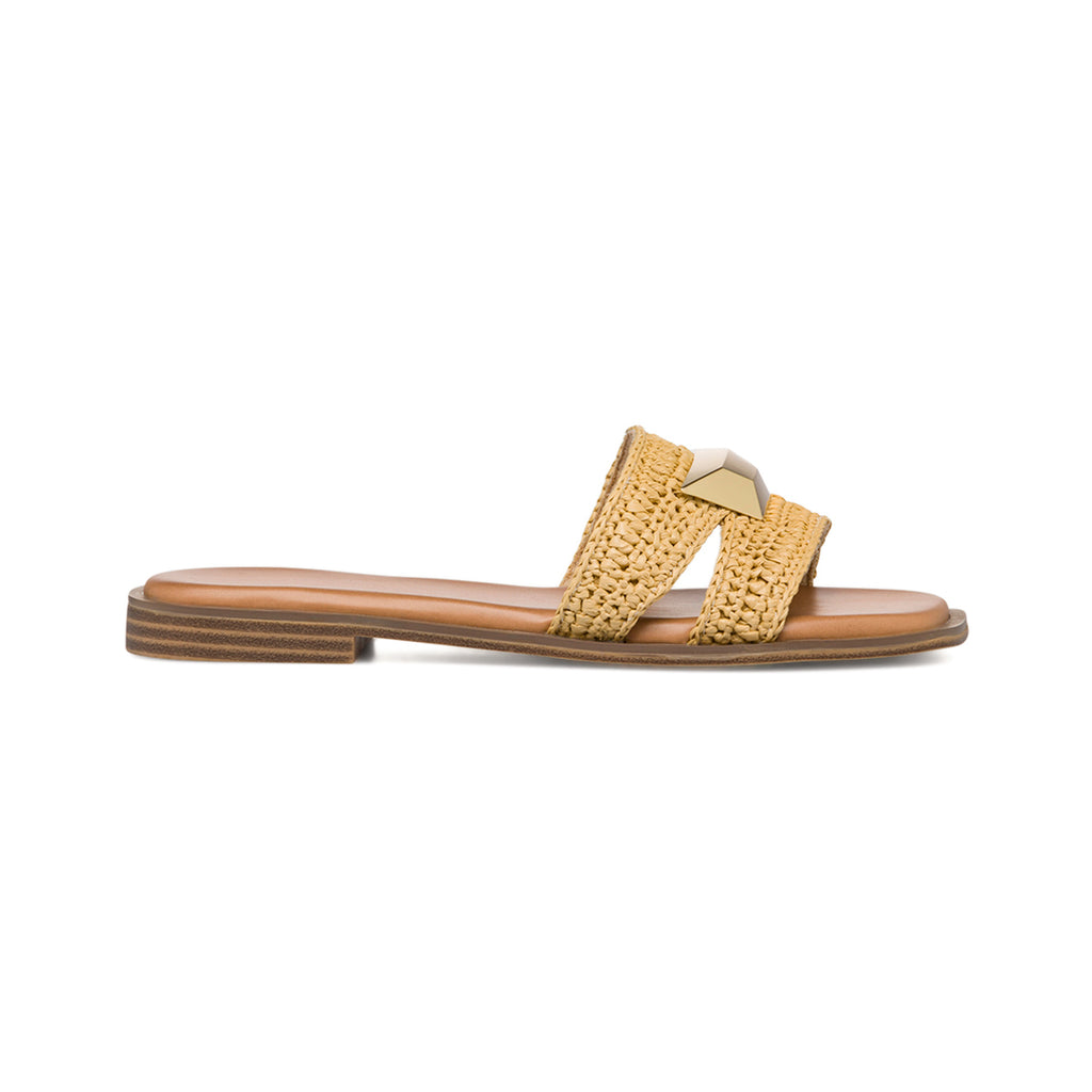 Ciabattine eleganti da donna beige effetto rafia con dettaglio in metallo Swish Jeans