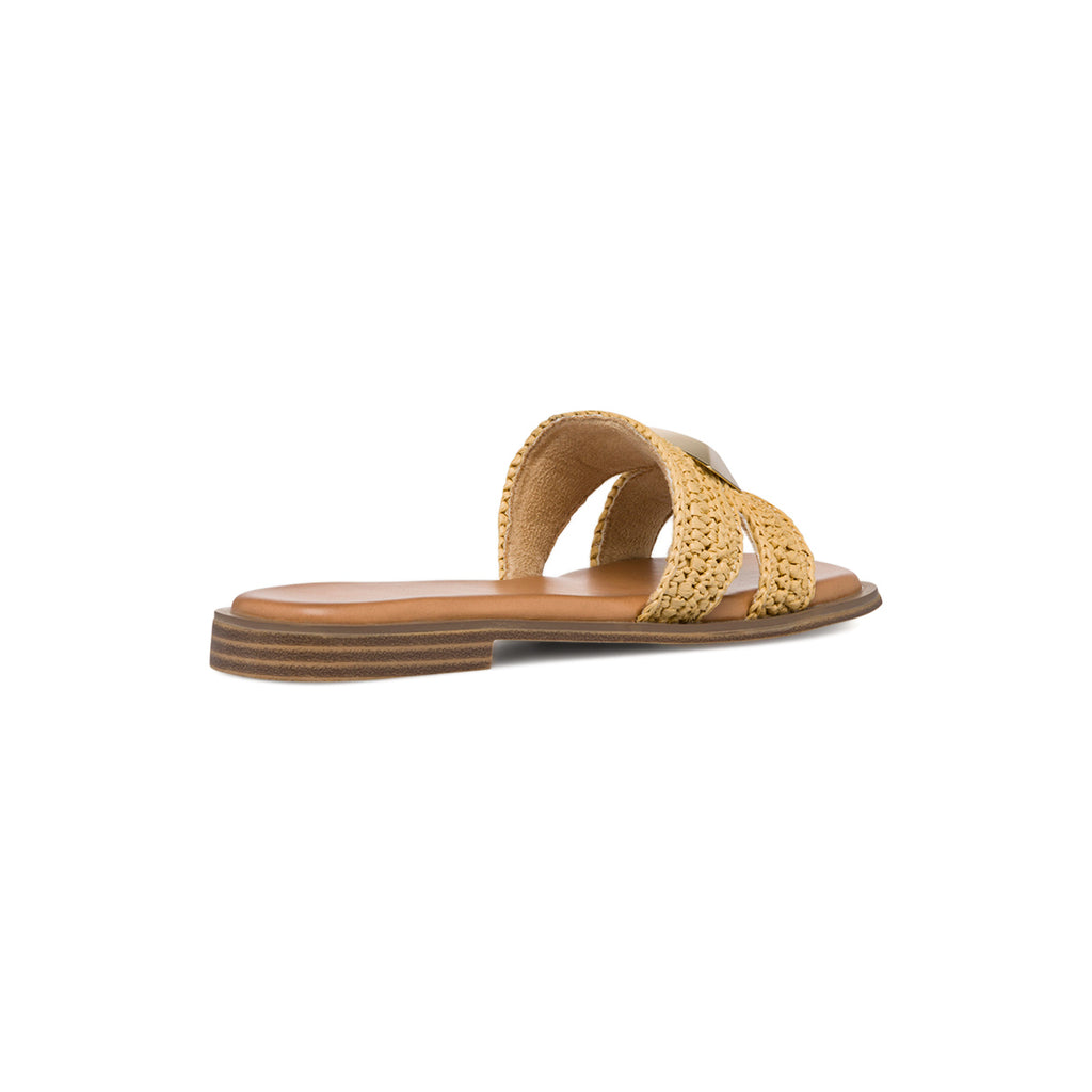 Ciabattine eleganti da donna beige effetto rafia con dettaglio in metallo Swish Jeans