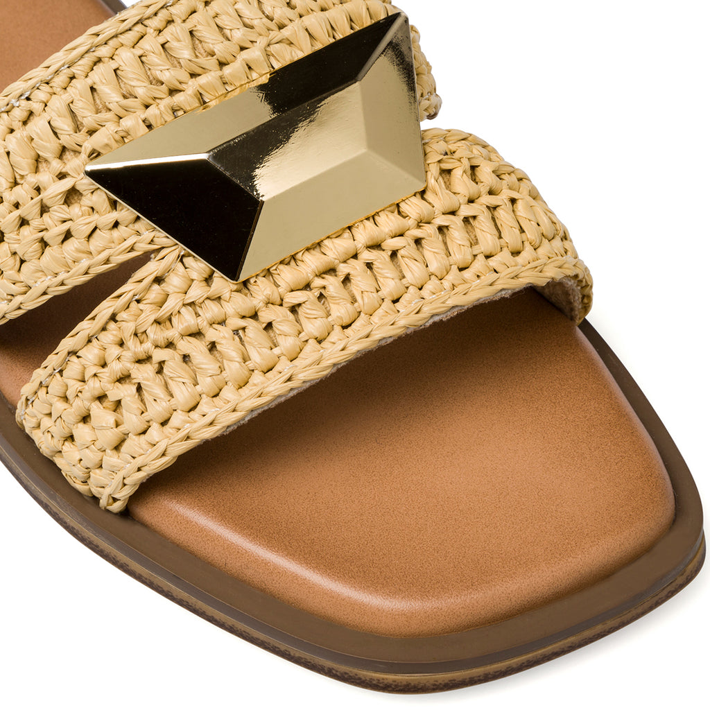 Ciabattine eleganti da donna beige effetto rafia con dettaglio in metallo Swish Jeans