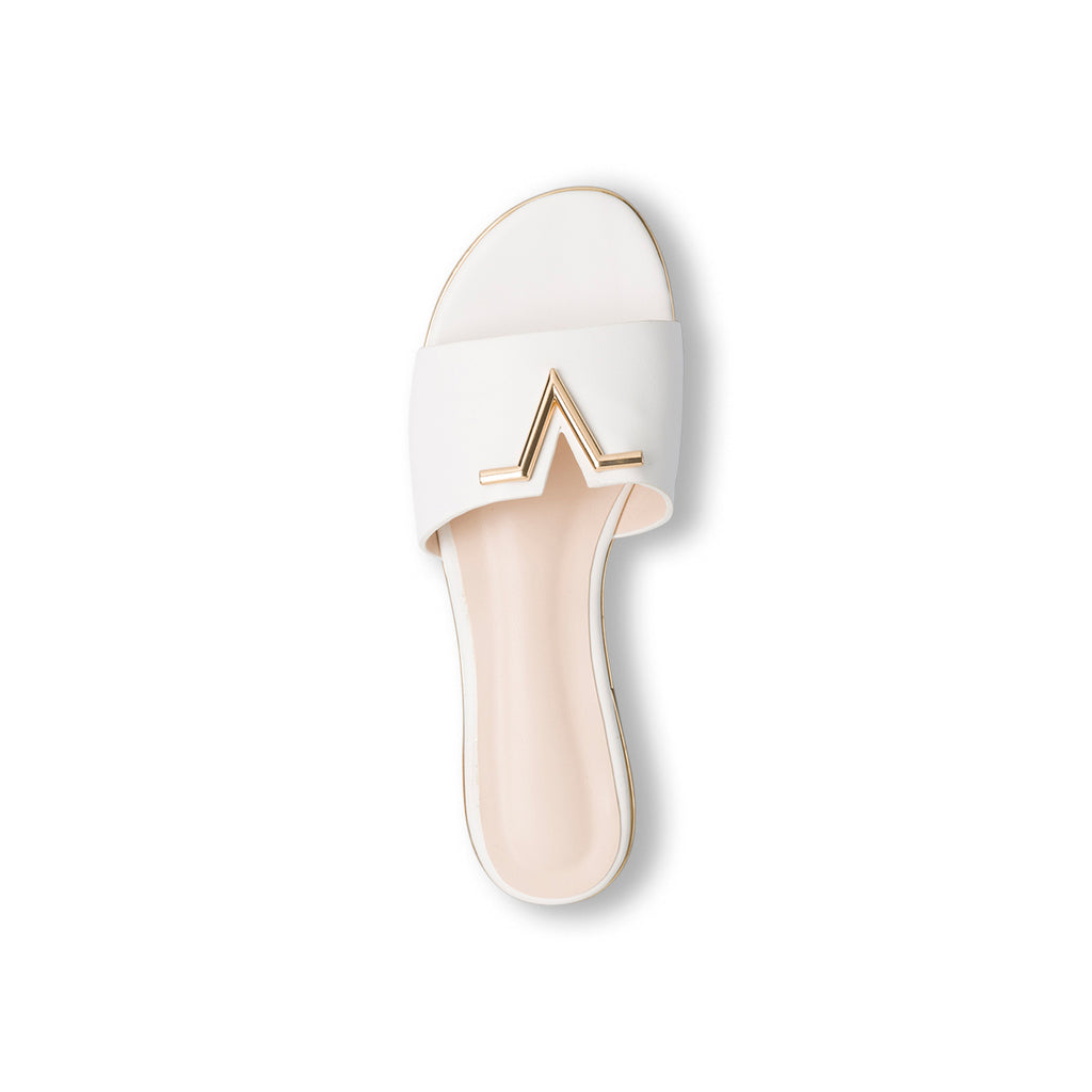 Ciabattine eleganti da donna bianche con dettaglio laminato Swish Jeans