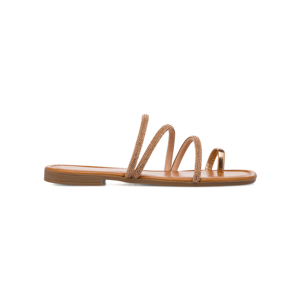 Ciabattine flat oro da Donna con dettaglio strass Lora Ferres