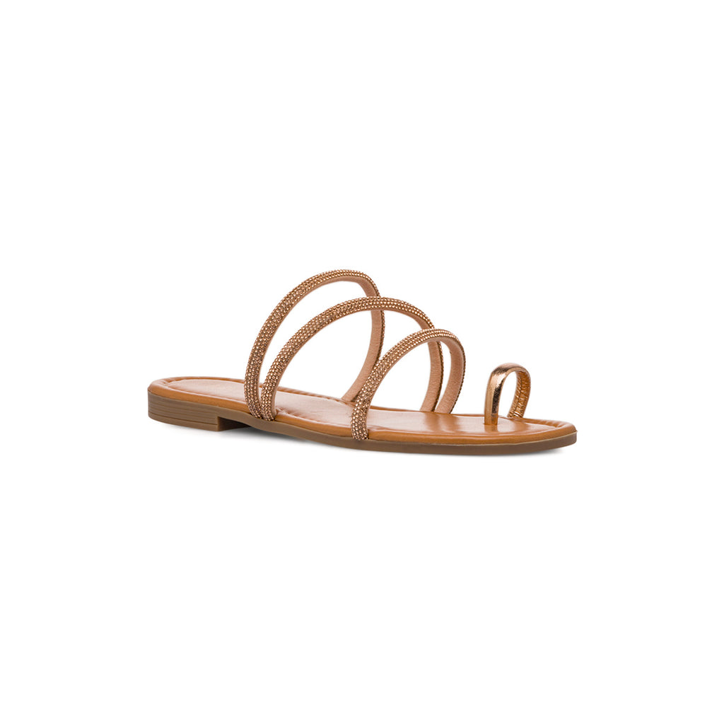 Ciabattine flat oro da Donna con dettaglio strass Lora Ferres