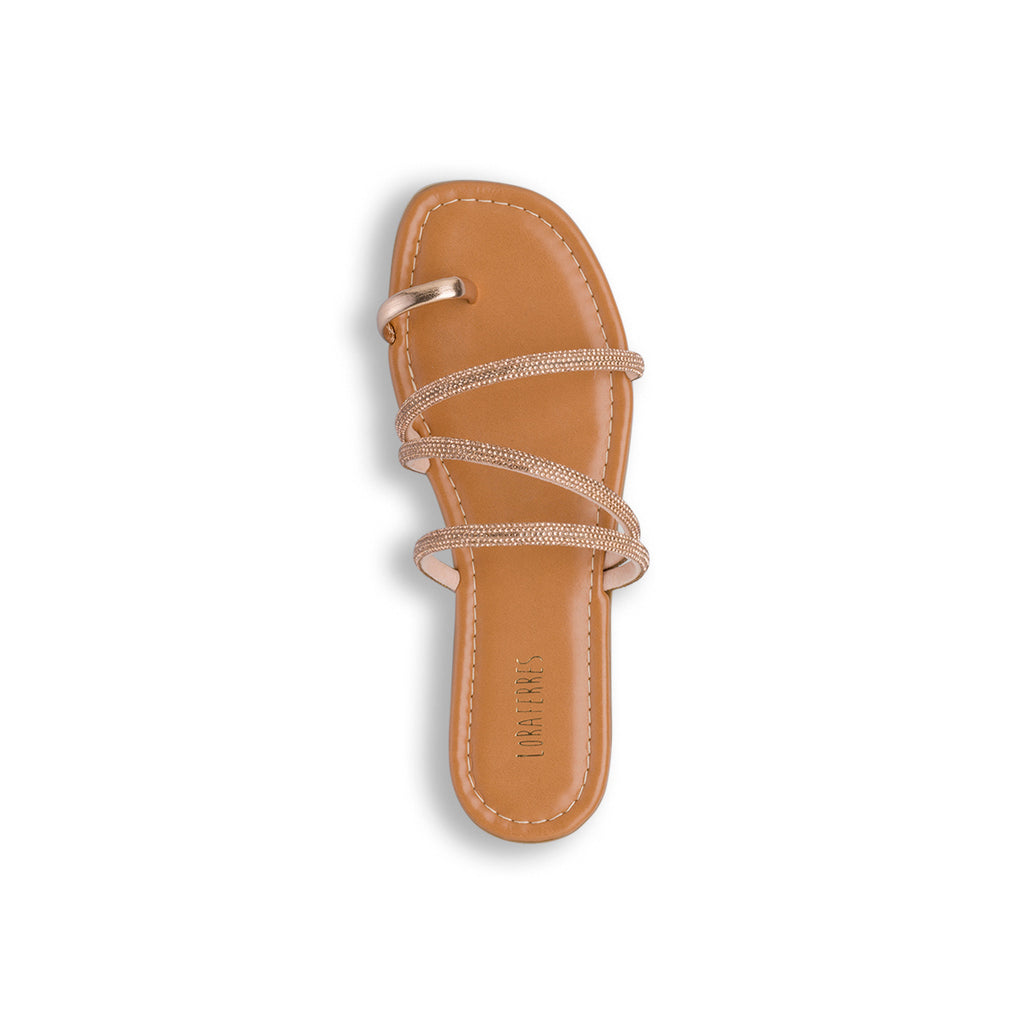 Ciabattine flat oro da Donna con dettaglio strass Lora Ferres