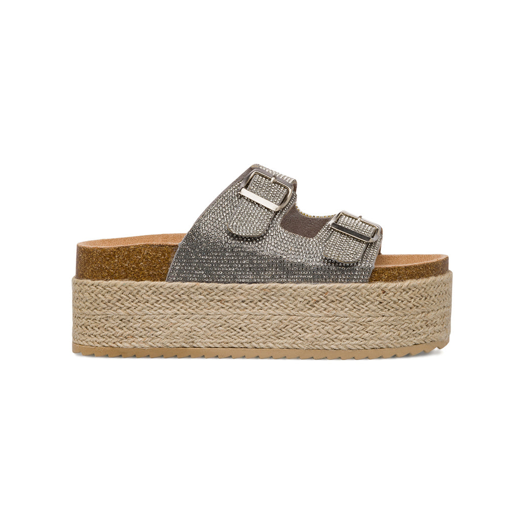 Sandali Platform Argento con Strass e suola in Rafia da Donna Lora Ferres