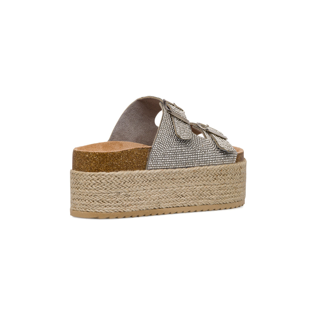 Sandali Platform Argento con Strass e suola in Rafia da Donna Lora Ferres