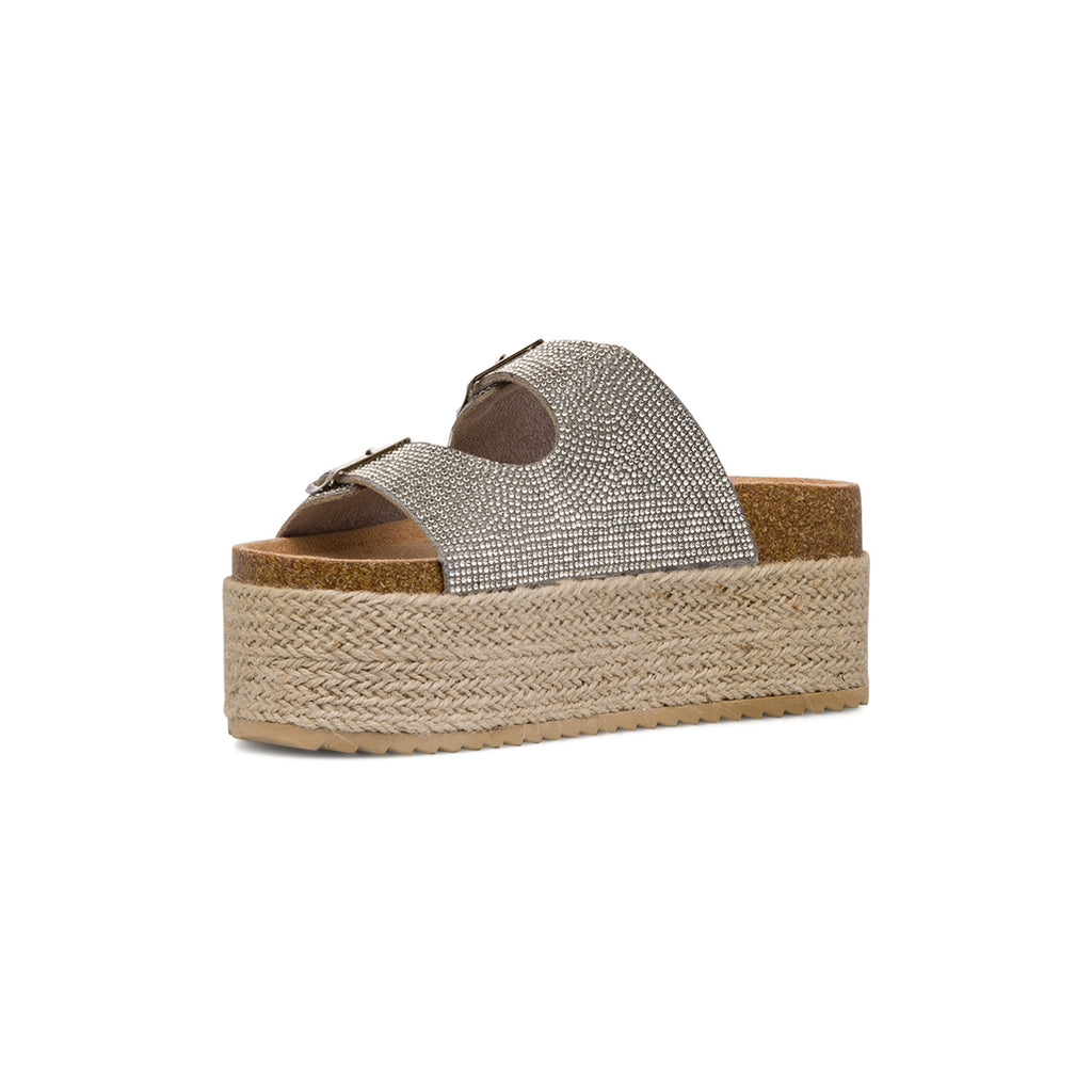 Sandali Platform Argento con Strass e suola in Rafia da Donna Lora Ferres