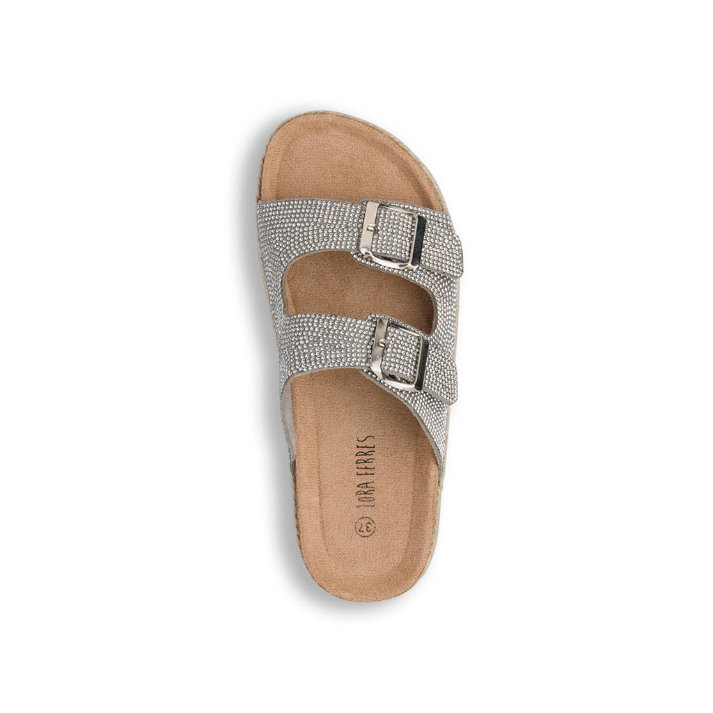 Sandali Platform Argento con Strass e suola in Rafia da Donna Lora Ferres