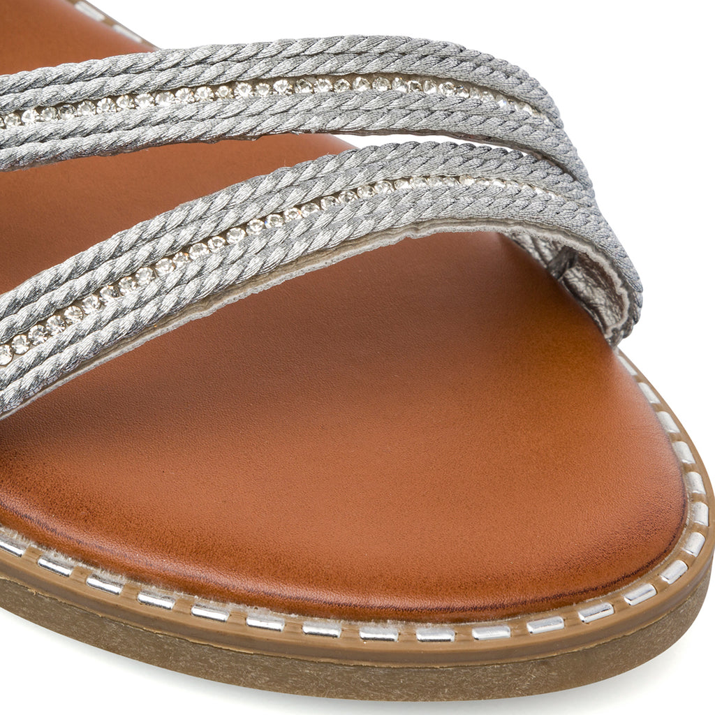 Sandali flat argento da Donna con dettaglio gioiello strass Lora Ferres