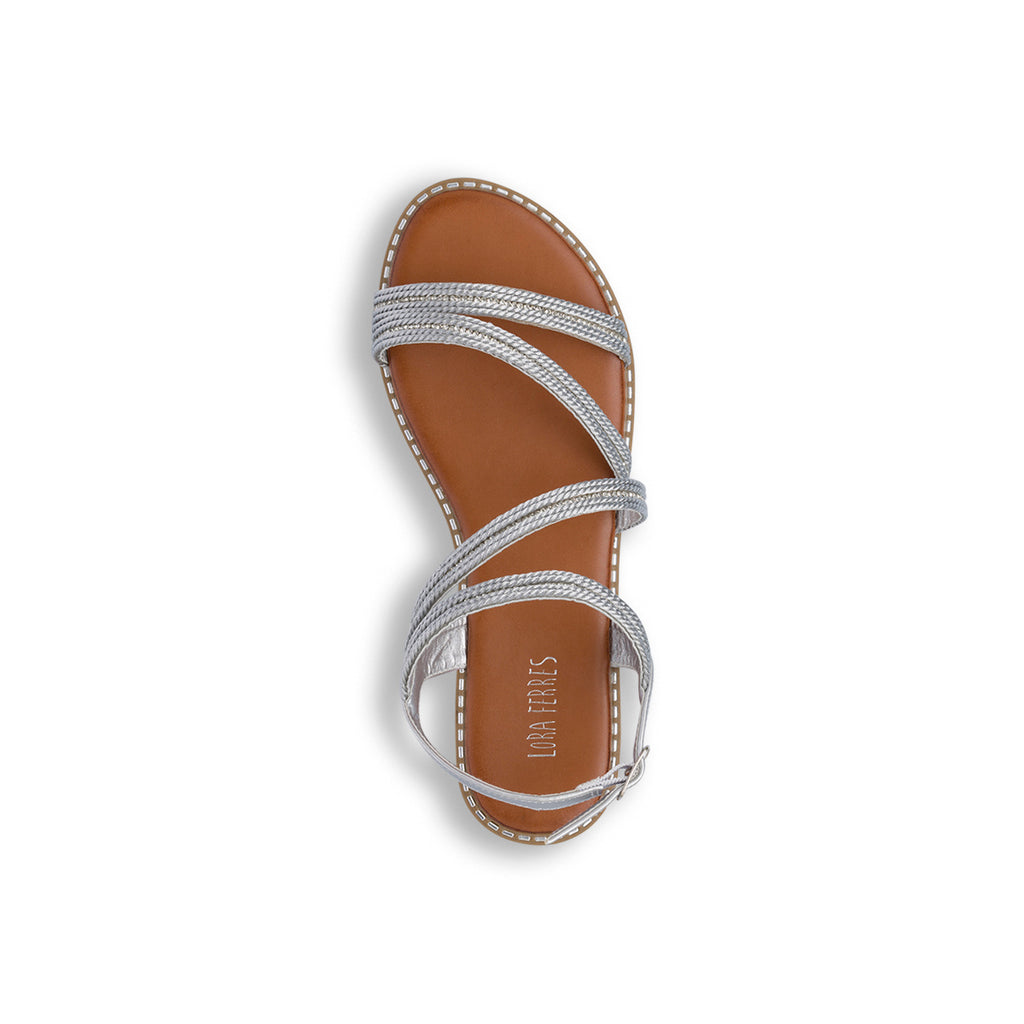 Sandali flat argento da Donna con dettaglio gioiello strass Lora Ferres
