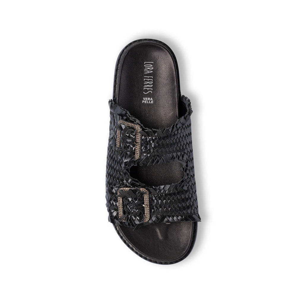 Ciabatte nere da Donna con fibbia gioiello strass Lora Ferres