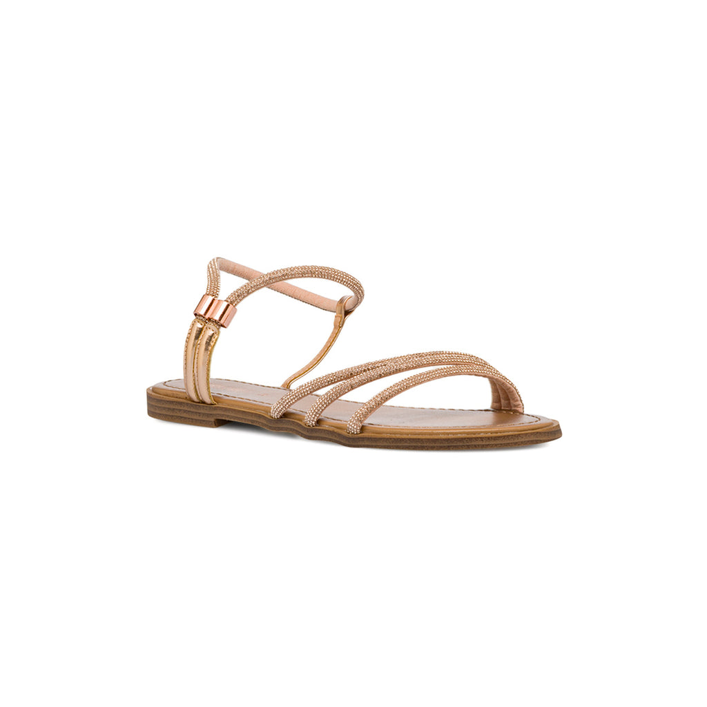 Sandali flat da donna oro rosa con dettaglio gioiello strass Lora Ferres