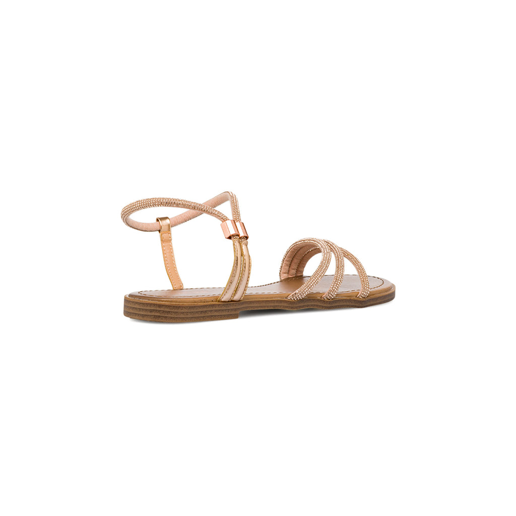 Sandali flat da donna oro rosa con dettaglio gioiello strass Lora Ferres
