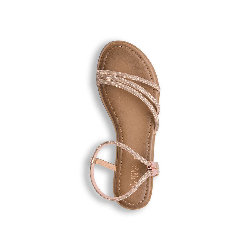 Sandali flat da donna oro rosa con dettaglio gioiello strass Lora Ferres