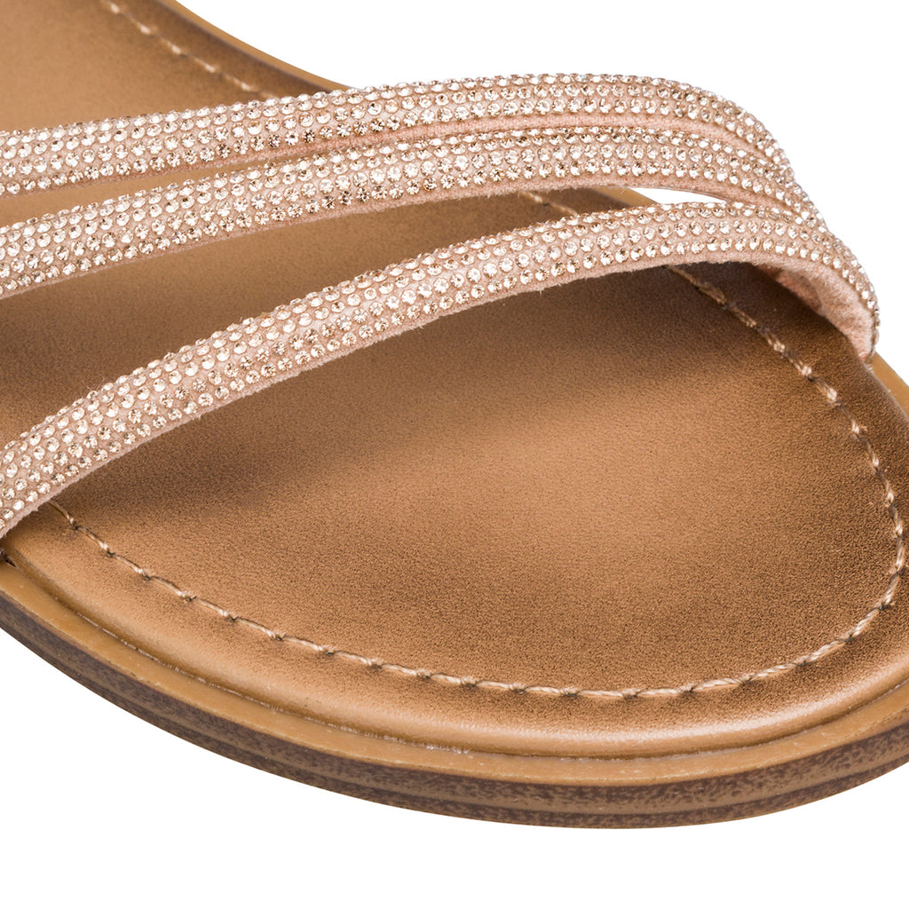Sandali flat da donna oro rosa con dettaglio gioiello strass Lora Ferres