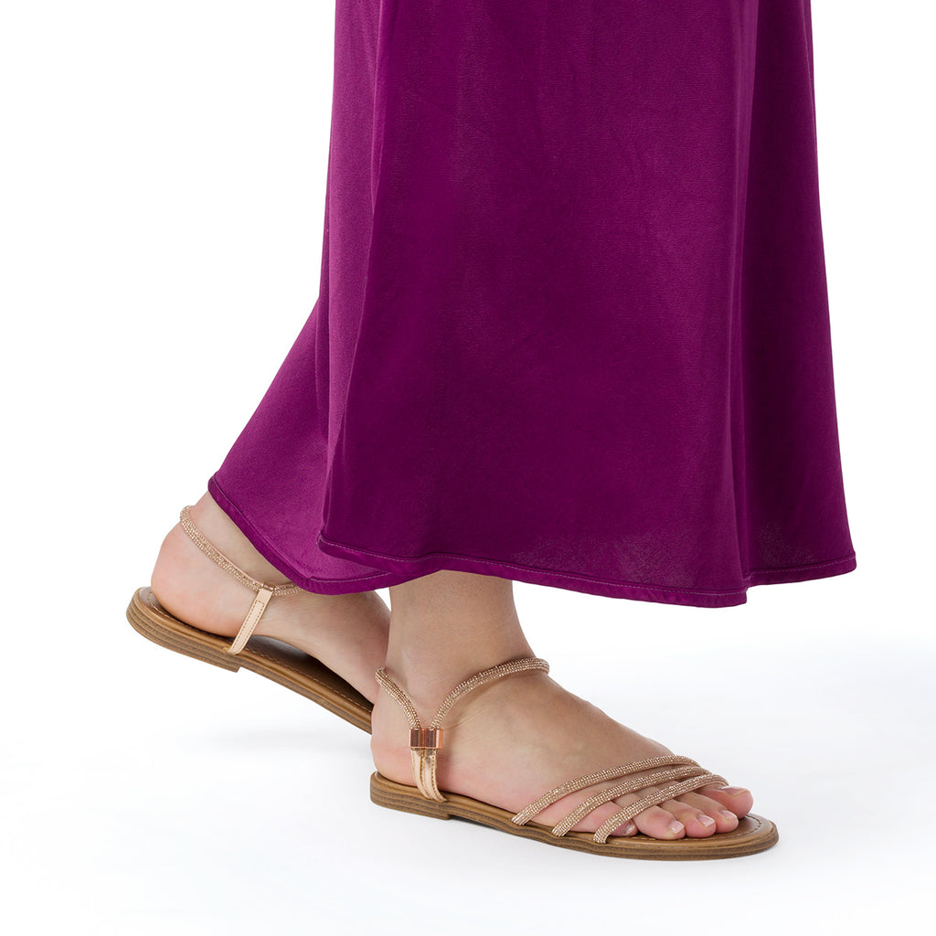 Sandali flat da donna oro rosa con dettaglio gioiello strass Lora Ferres
