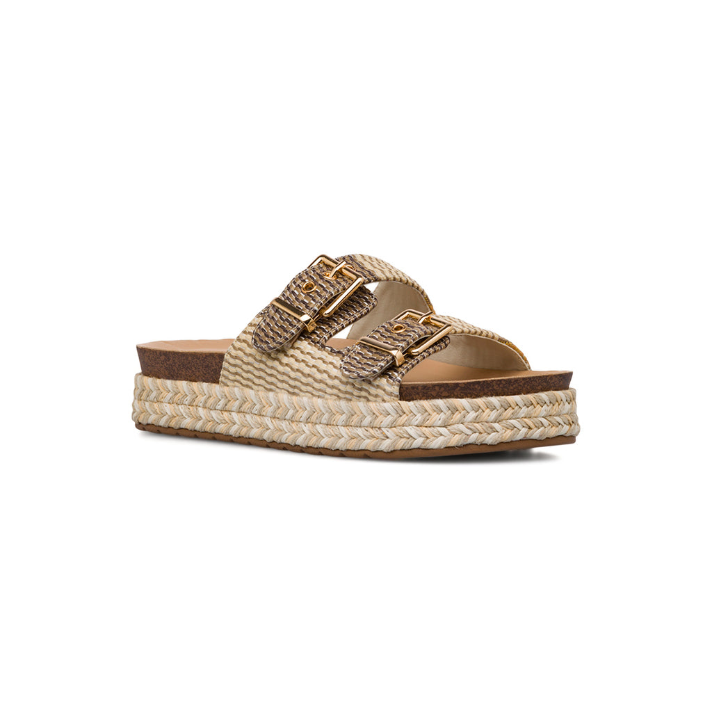 Sandali beige da Donna effetto rafia con suola platform Lora Ferres