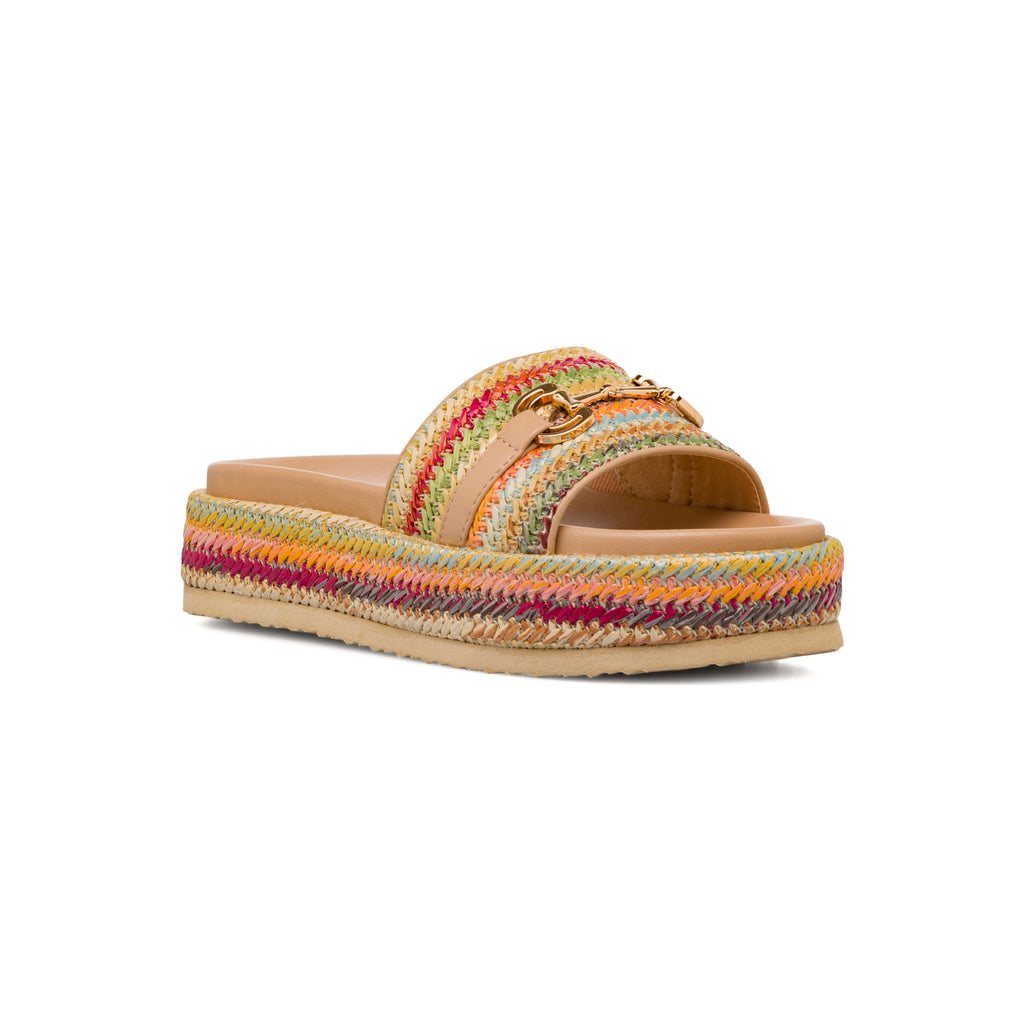 Sandali flat multicolori da Donna effetto Rafia con fibbia Swish Jeans