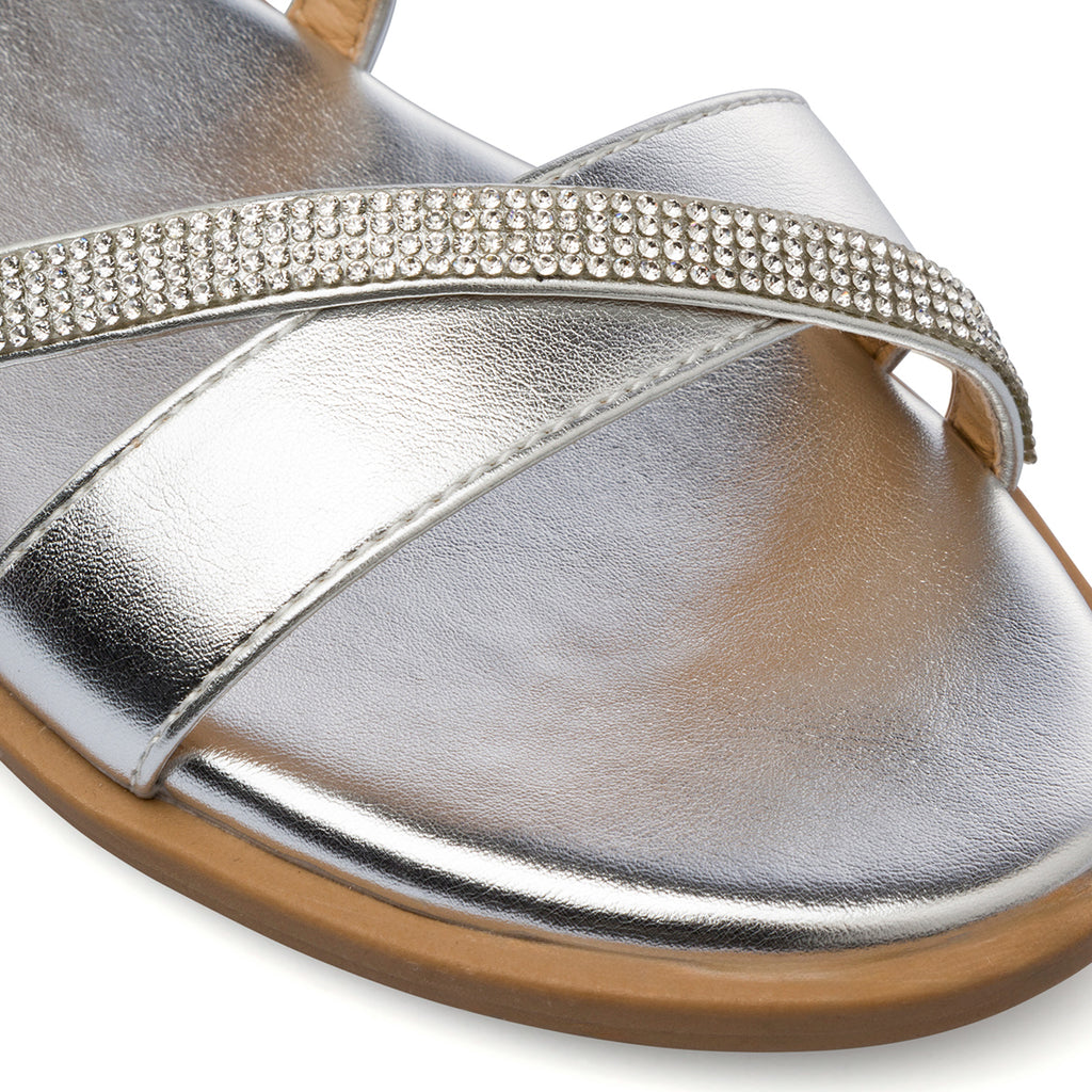 Sandali Flat Argento da Donna con dettaglio strass Gioiello Swish Jeans