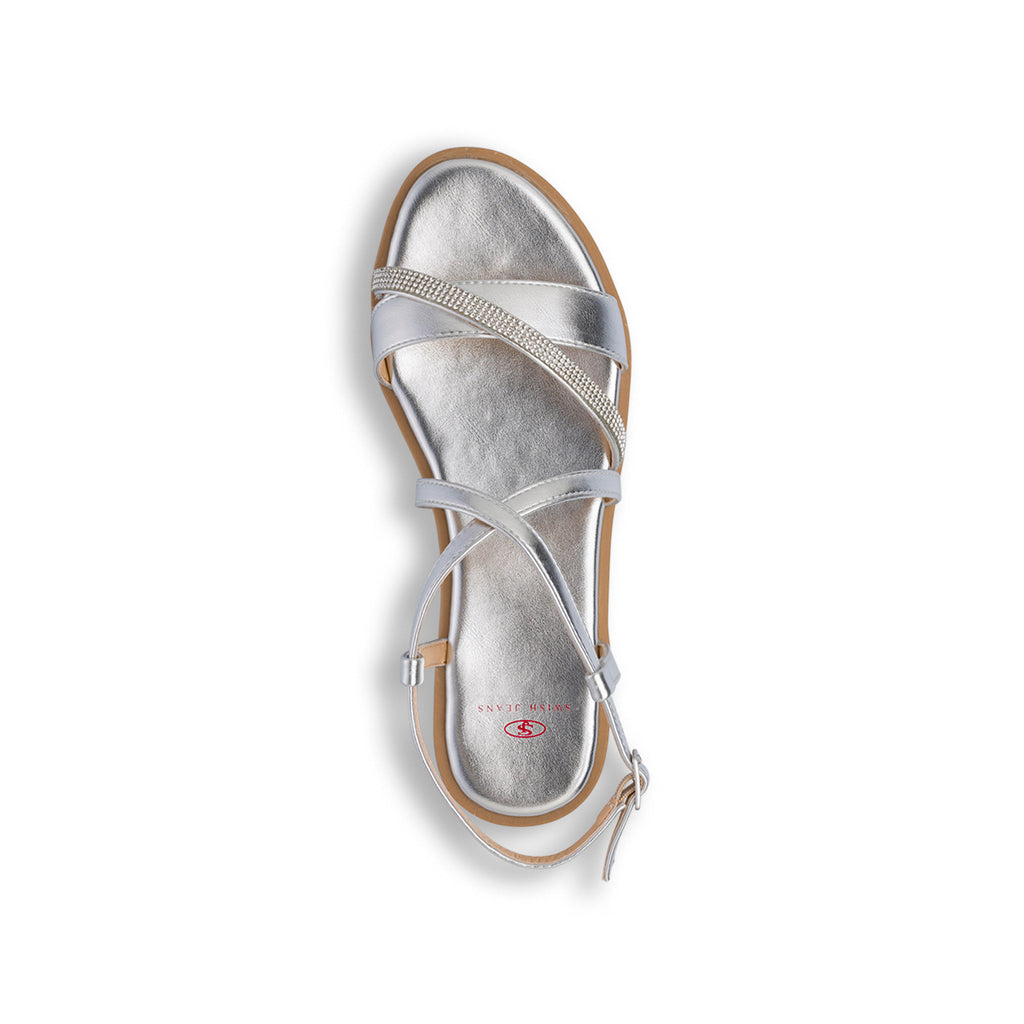 Sandali Flat Argento da Donna con dettaglio strass Gioiello Swish Jeans