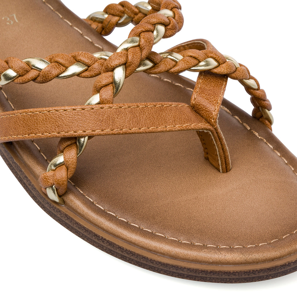 Sandali Flat Beige da Donna con dettaglio Intreccio e zip sul retro Lora Ferres
