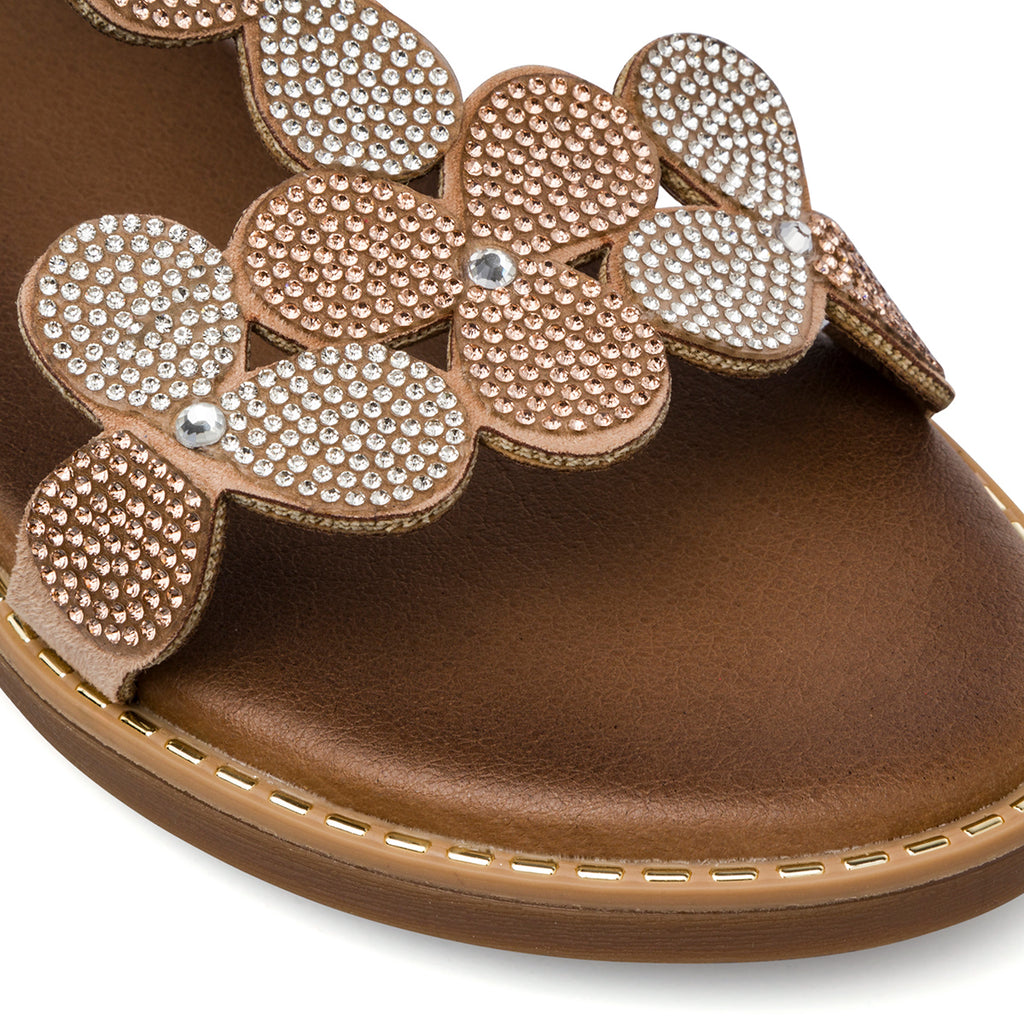 Sandali flat nude da Donna con dettaglio gioiello strass Lora Ferres