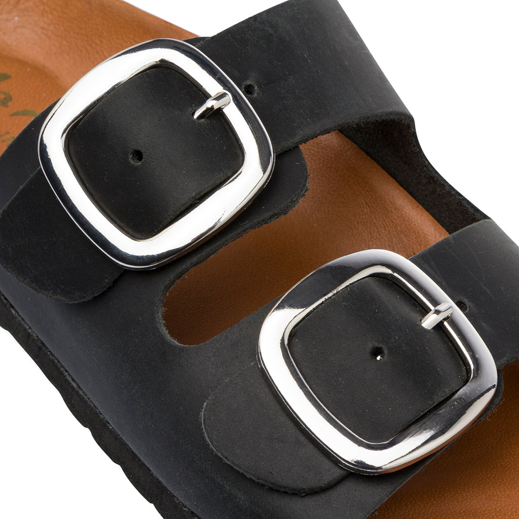 Ciabatte nere da Donna con fibbie in pelle P Essentials