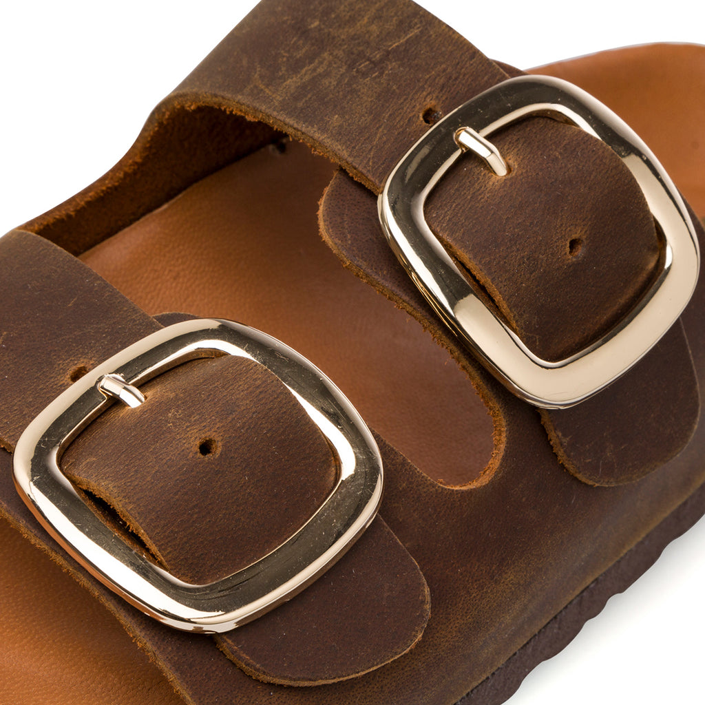 Ciabatte marroni da Donna in pelle con fibbie P Essentials