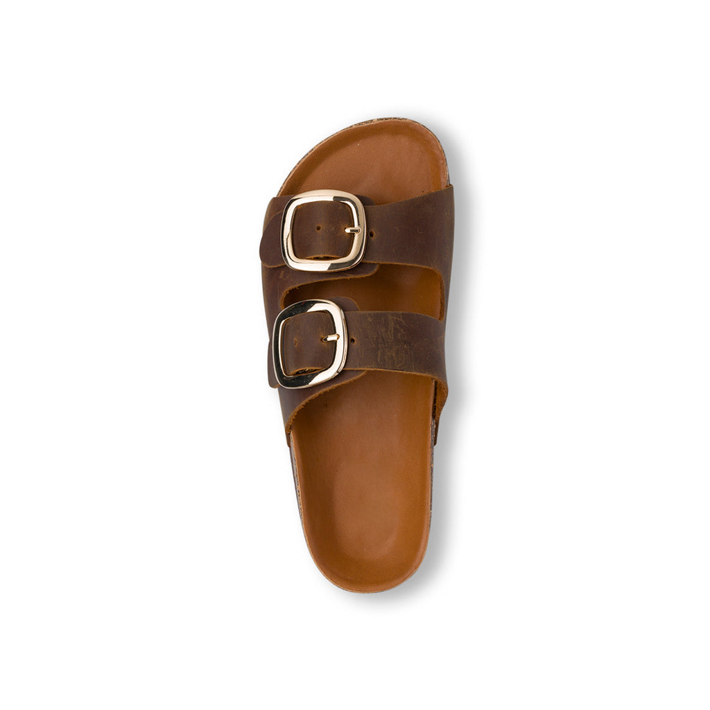 Ciabatte marroni da Donna in pelle con fibbie P Essentials