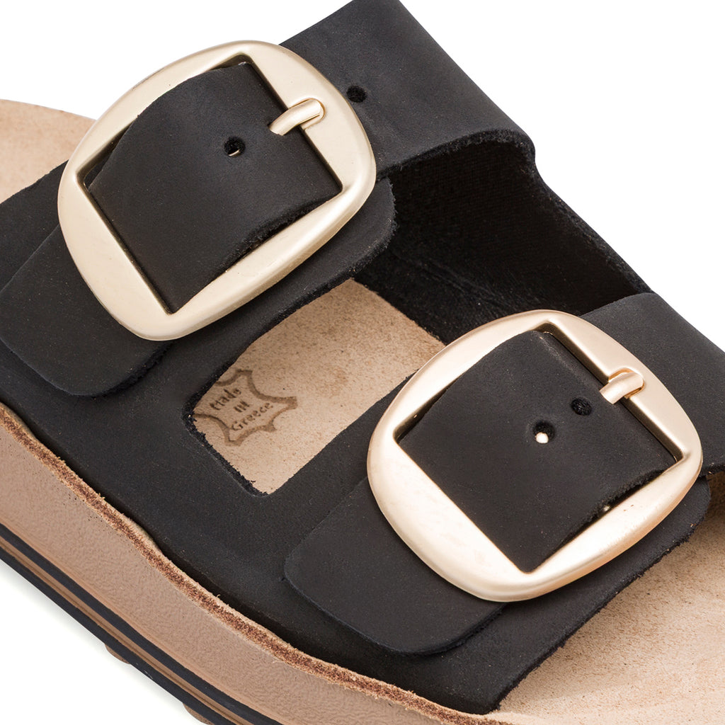 Ciabatte nere da Donna in pelle con fibbie Lumberjack Karol