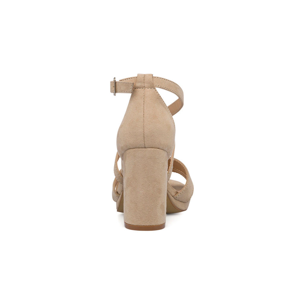 Sandali da donna effetto scamosciato taupe con tacco a blocco 8,5 cm Lora Ferres