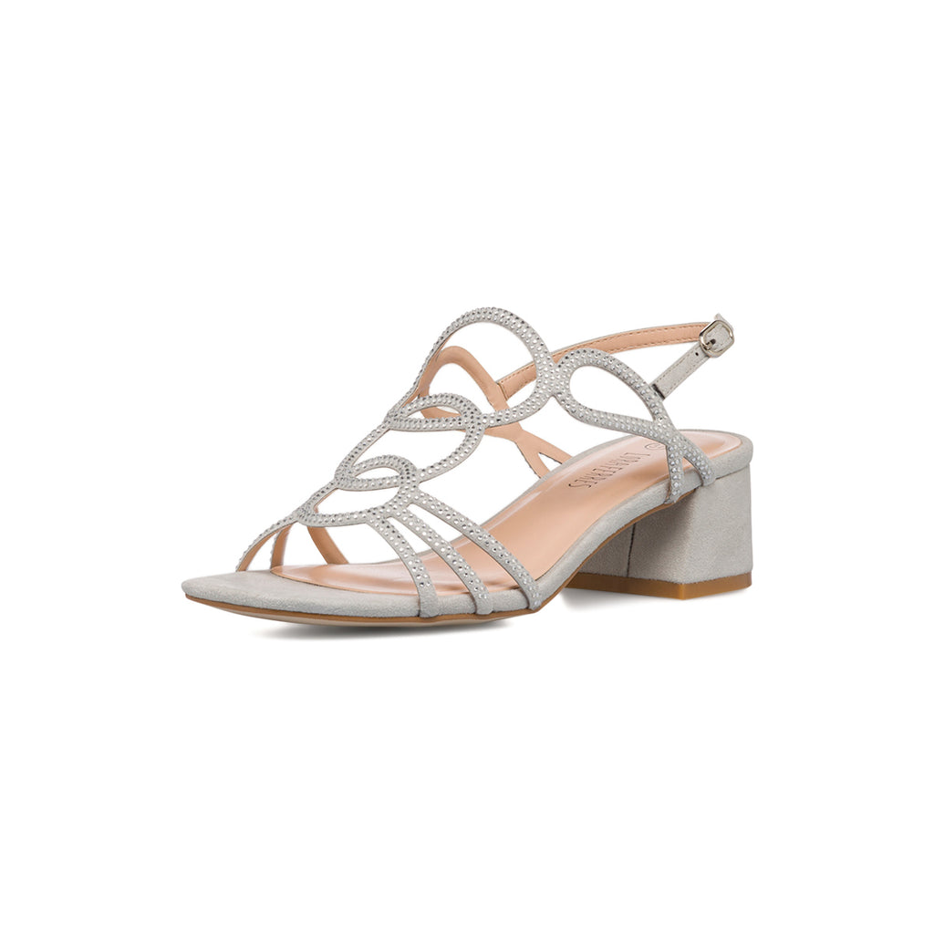 Sandali da donna argento e grigi con tacco con strass Lora Ferres