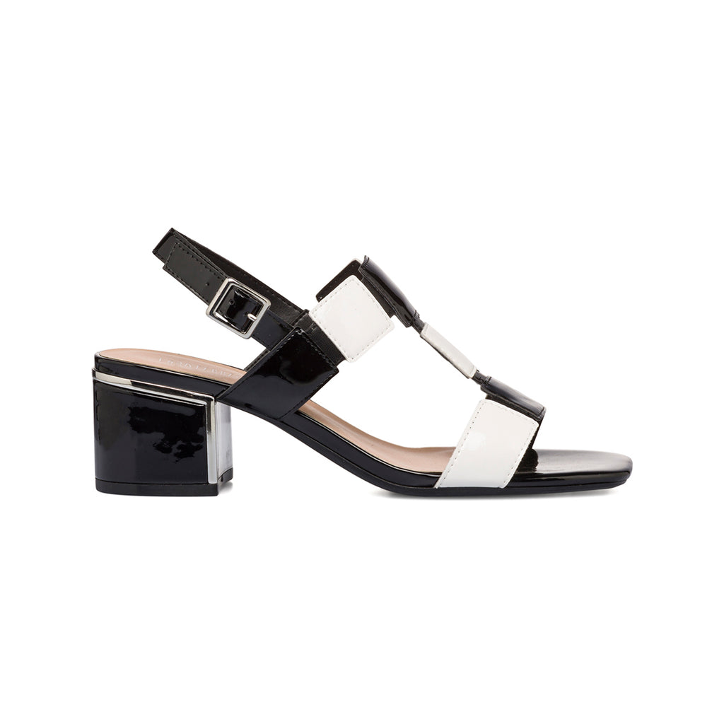 Sandali con tacco a blocco 6 cm nero e bianco effetto lucido Swish Jeans