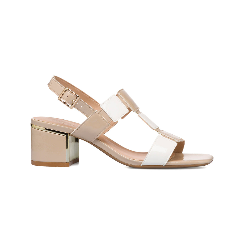 Sandali con tacco da donna nude e bianco effetto lucido con tacco a blocco 6 cm Lora Ferres