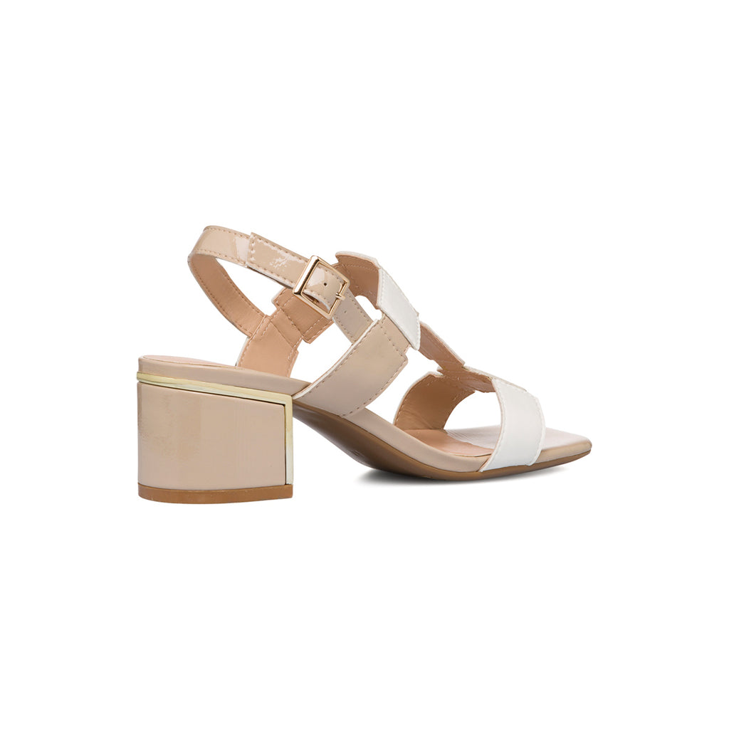 Sandali con tacco da donna nude e bianco effetto lucido con tacco a blocco 6 cm Lora Ferres