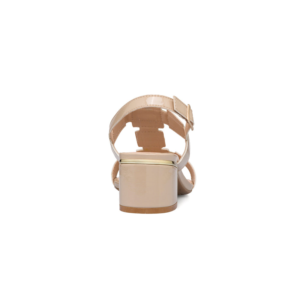 Sandali con tacco da donna nude e bianco effetto lucido con tacco a blocco 6 cm Lora Ferres