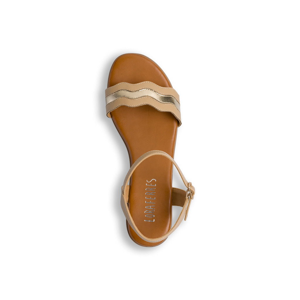 Sandali da donna beige con tacco e dettagli oro Lora Ferres