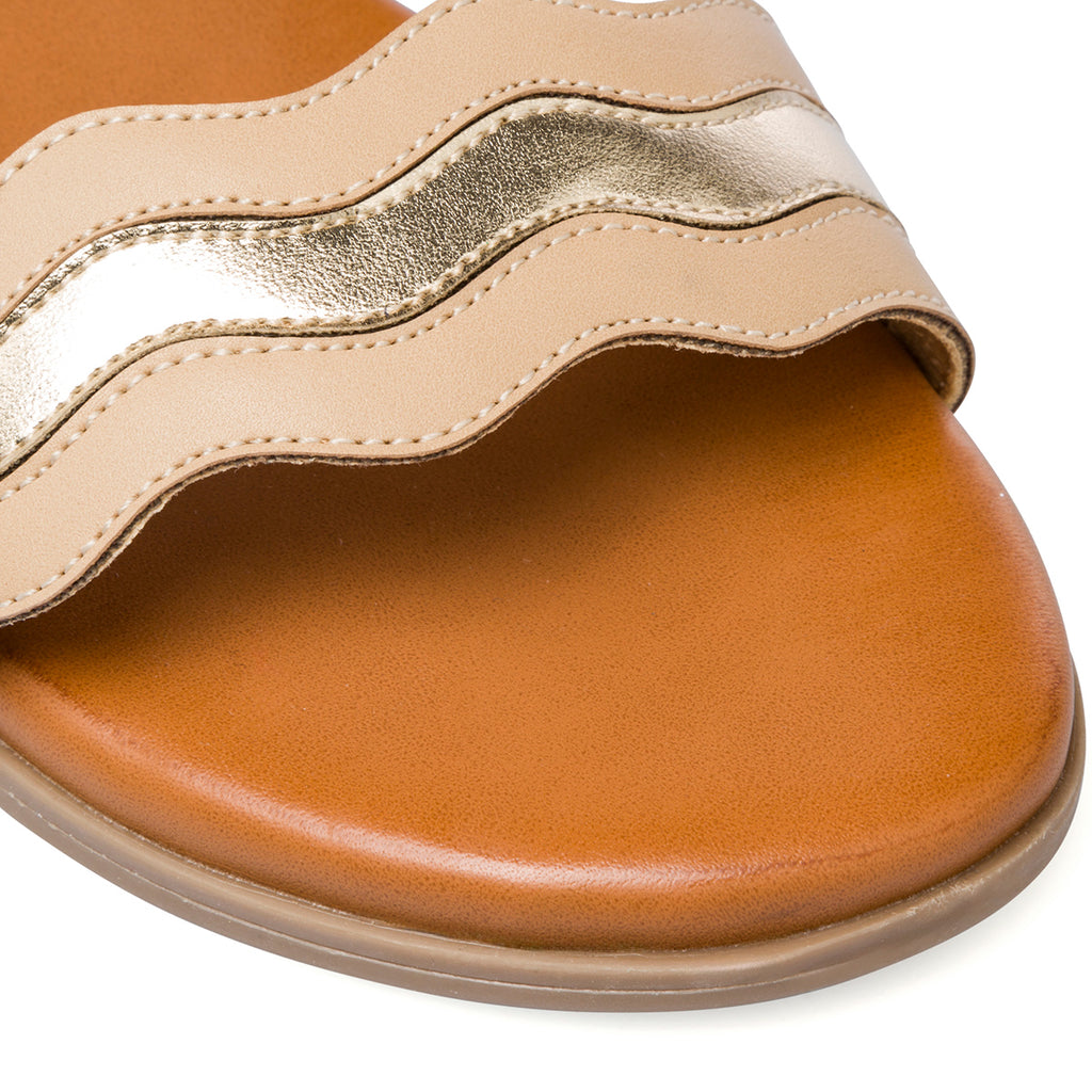 Sandali da donna beige con tacco e dettagli oro Lora Ferres