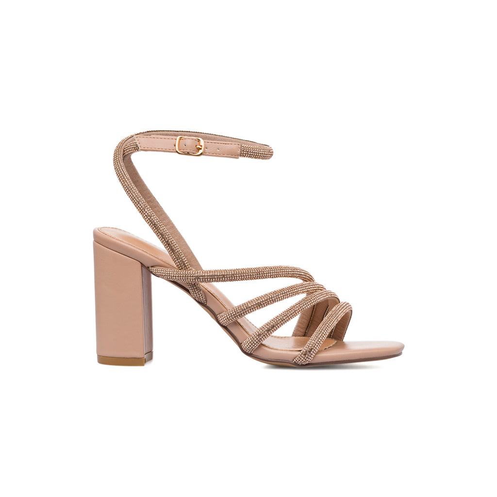Sandali nude da Donna con tacco blocco 8,5 cm e dettagli strass Lora Ferres