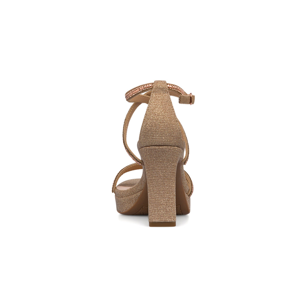 Sandali con tacco 9 cm champagne da Donna con dettaglio gioiello strass Lora Ferres