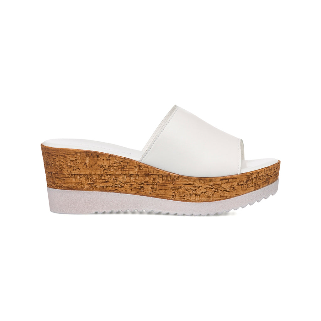 Ciabatte bianche in pelle da donna con zeppa 7 cm Primo Piano