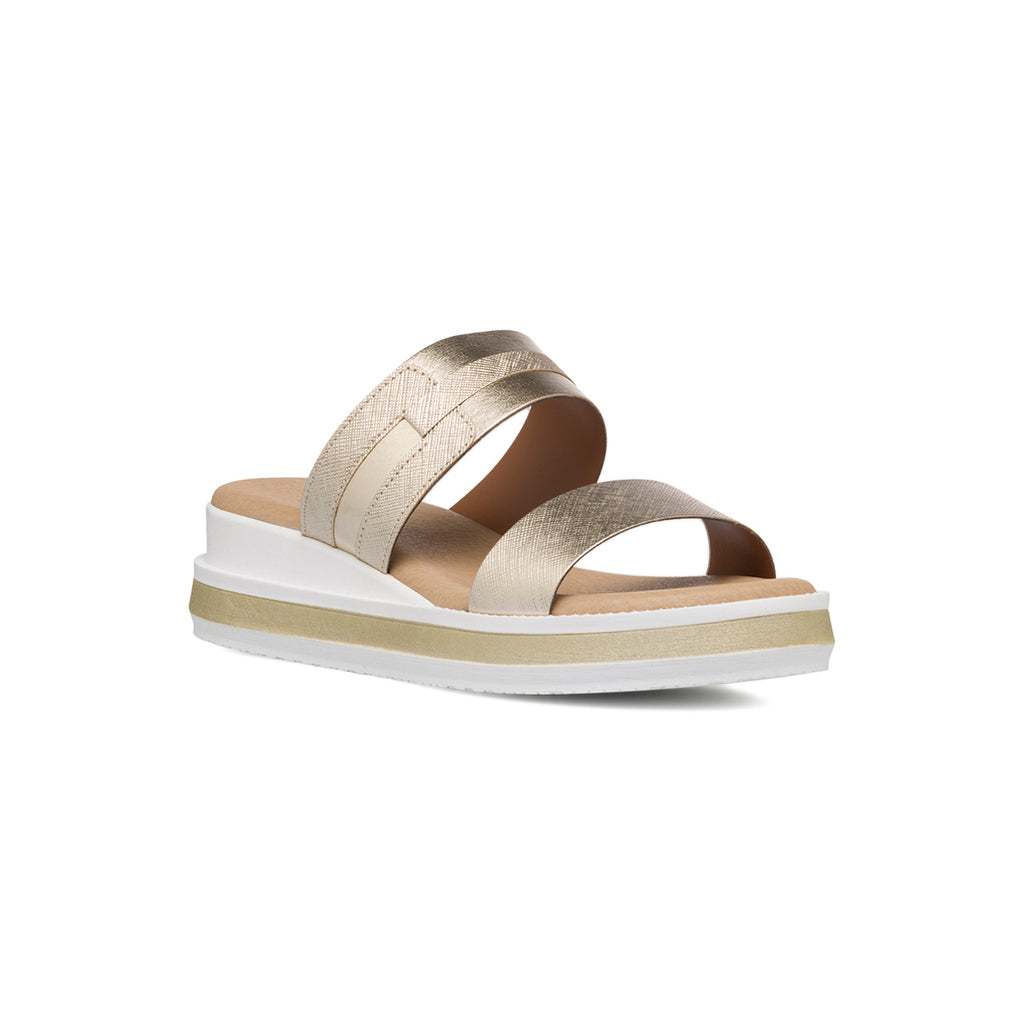 Sandali da donna bianchi e platino con zeppa 4,5 cm P Soft