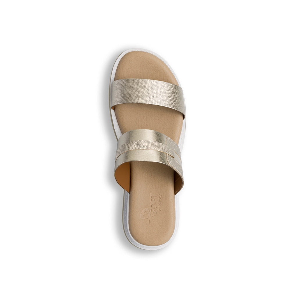 Sandali da donna bianchi e platino con zeppa 4,5 cm P Soft