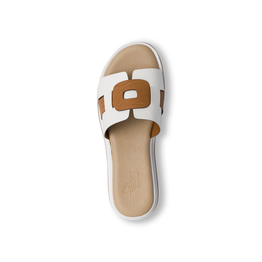 Ciabatte da donna bianco e marrone con zeppa 4,5 cm P Soft