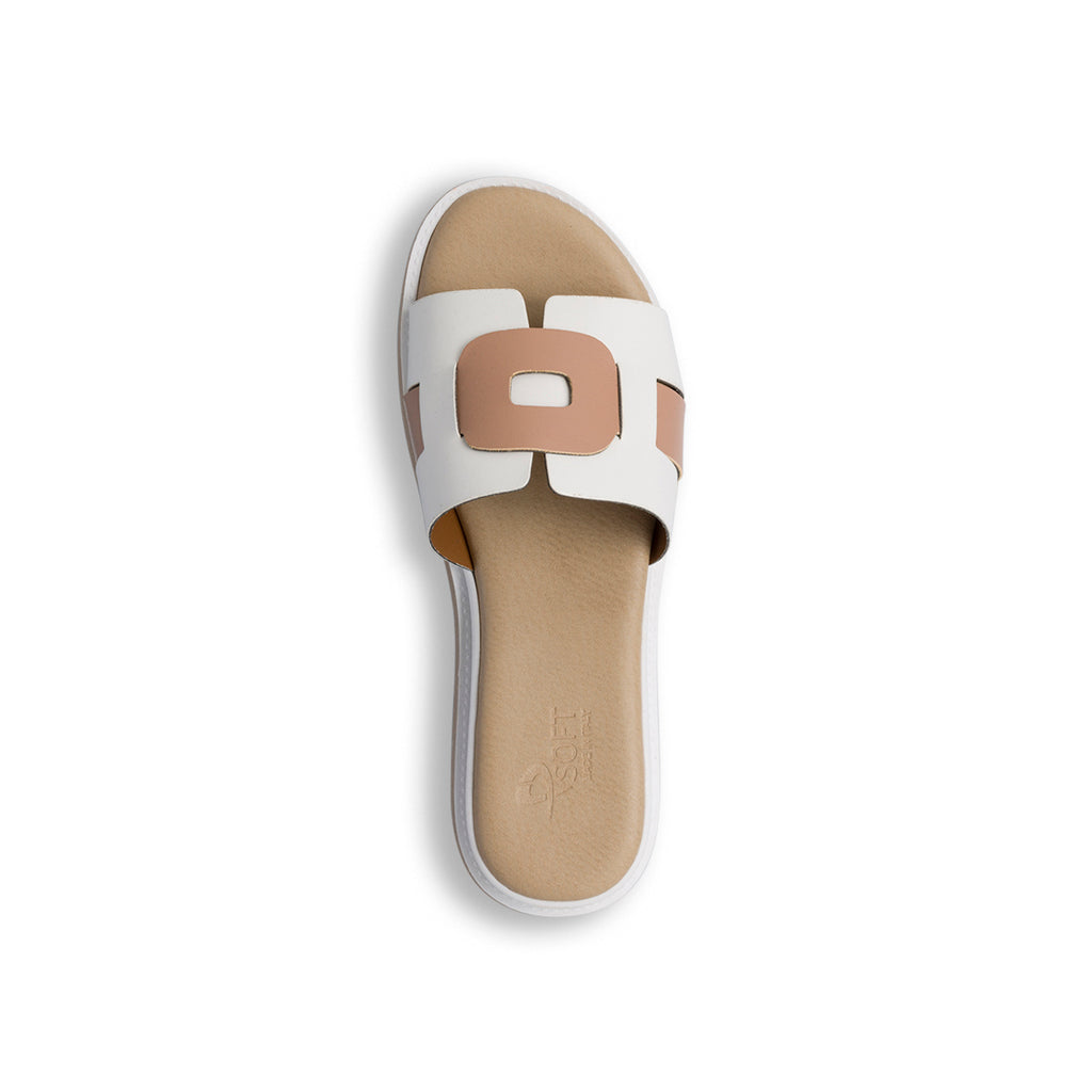 Ciabatte da donna bianco e beige con zeppa 4,5 cm P Soft