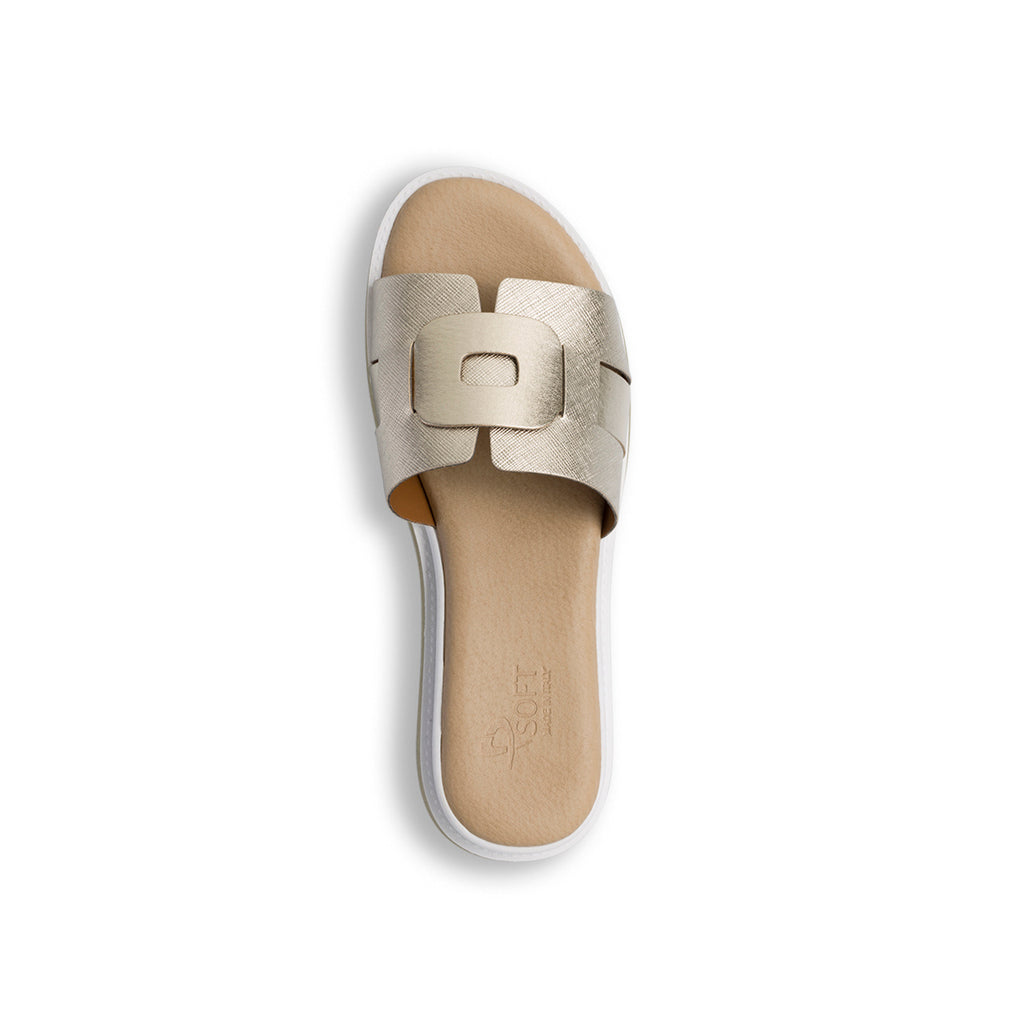 Ciabatte da donna platino e bianco con zeppa 4,5 cm P Soft