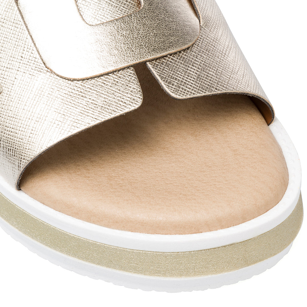 Ciabatte da donna platino e bianco con zeppa 4,5 cm P Soft