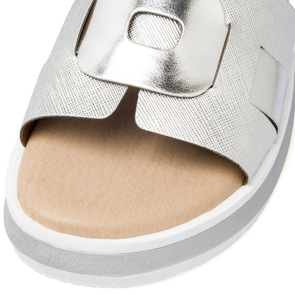 Ciabatte da donna argento e bianco con zeppa 4,5 cm P Soft